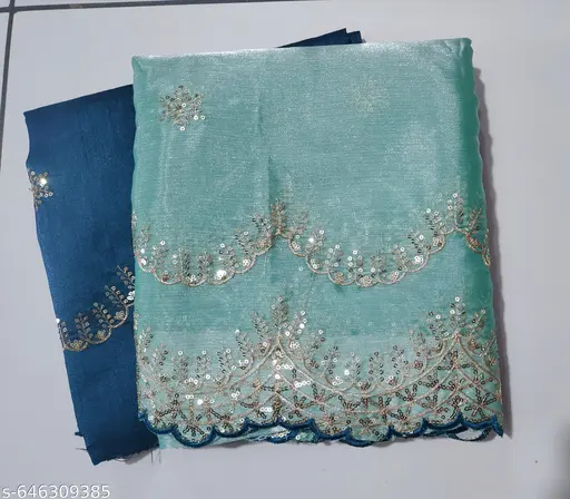 Designer Heavy Embroidery Jimmy Cho Saree with Beautiful Sequence Work & Bangalori Silk Unstitched Blouse Piece
