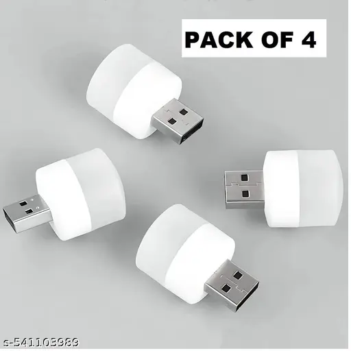 Mini USB Led Light | Plug in Night Light Bulb | USB Light for Laptop | Portable USB Led Lamp | Portable Car Bulb for Bedroom Bathroom & Kitchen Use (4 Pcs) | Plastic, White