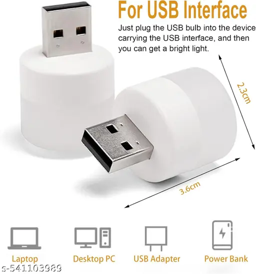 Mini USB Led Light | Plug in Night Light Bulb | USB Light for Laptop | Portable USB Led Lamp | Portable Car Bulb for Bedroom Bathroom & Kitchen Use (4 Pcs) | Plastic, White