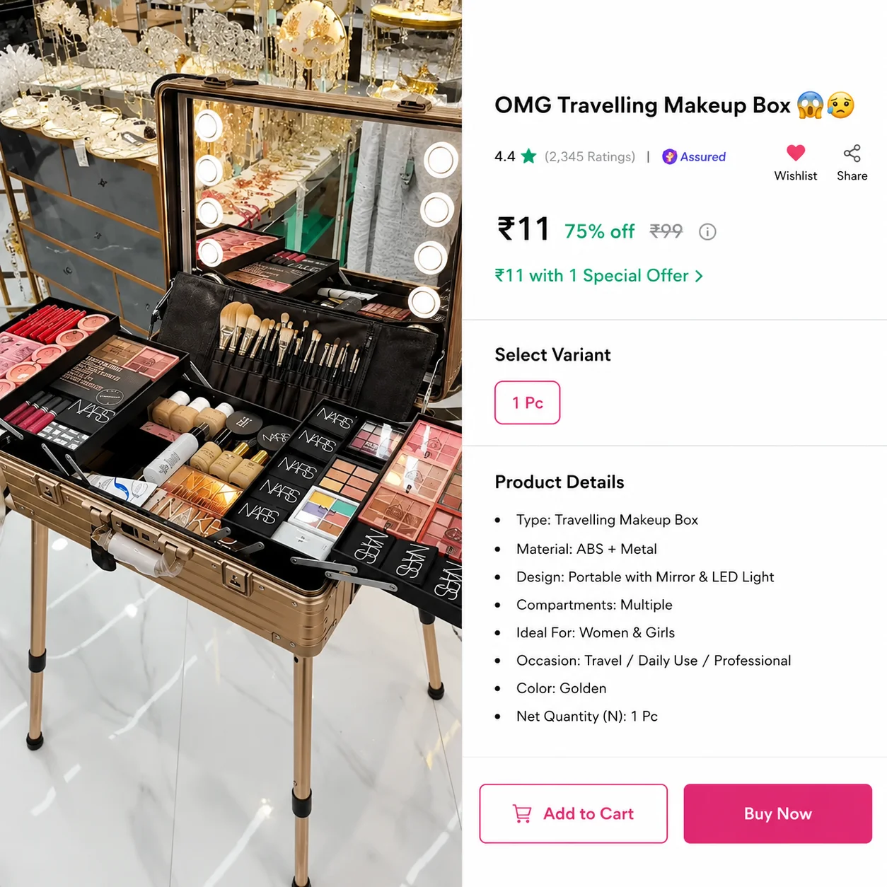 Faquenc 24'' Aluminum Trolley Rolling Makeup Train Case with LED Light Mirror Professional Cosmetic Travel Box with Bluetooth Speaker Make up Cosmetic Organizer Studio Nail Salon Beauty Vanity Pink